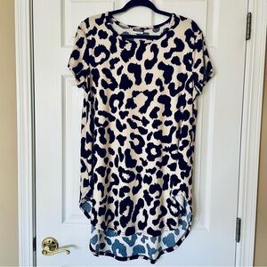 Beloved Woman Leopard Print Tee Dress High Low Tunic Casual Relaxed Flowy